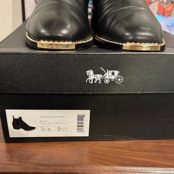 Coach Black Leather Chelsea Boots with gold accents.worn once size 10 Coach Black Leather Chelsea Boots with gold accents.worn  main image 2